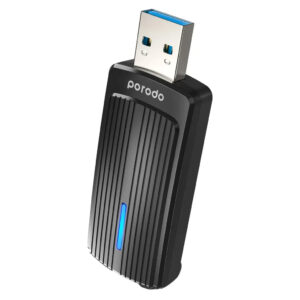 PD WDB6AC BK Porodo Dual Band WiFi6 USB Adapter with Additional USB A to Type C Adaptor Black